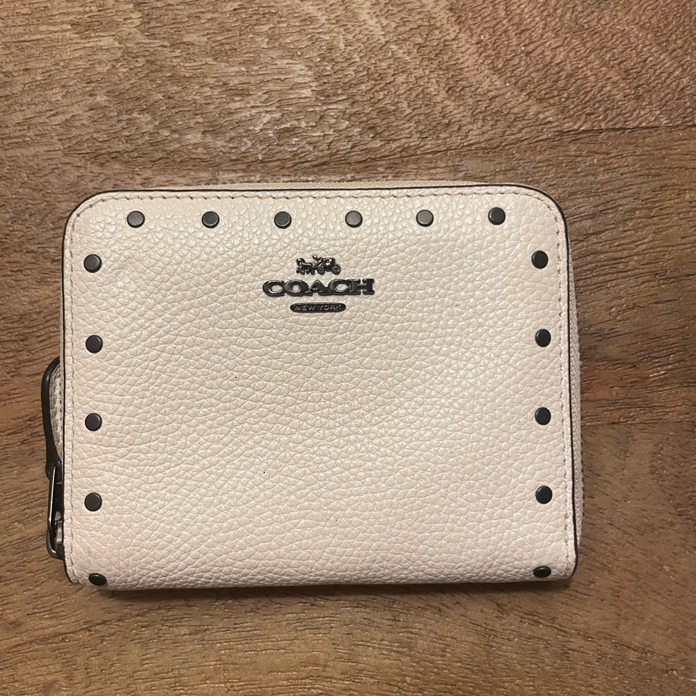 Coach Chalk White Leather Wallet with Black Border Rivet Studs